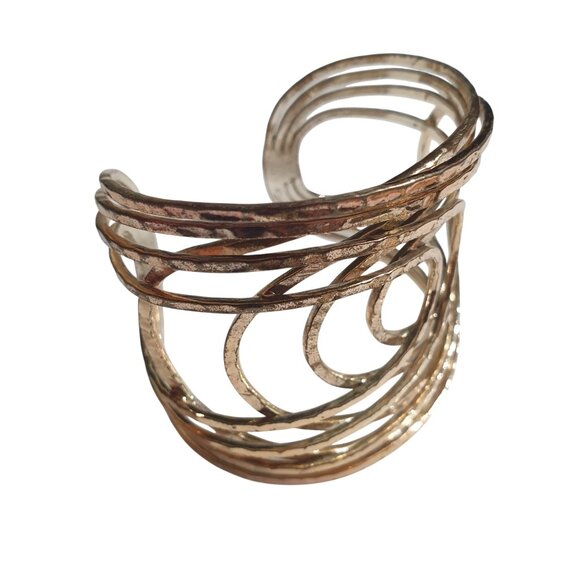 Women Cuff Rose Gold Tone Adjustable Cuff Bracelet Circle Detail Modern Design - Picture 4 of 5